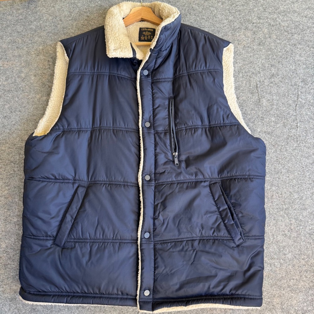 Finish Line Athletics FINL365 Mens 2XL Puffer Vest Navy Blue Fleece Lined Vest